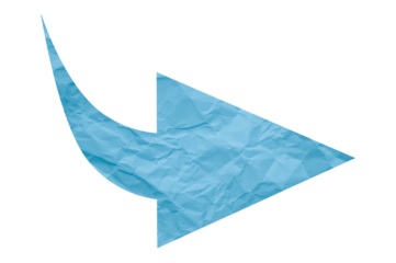 Light blue crumpled paper arrow isolated on transparent background