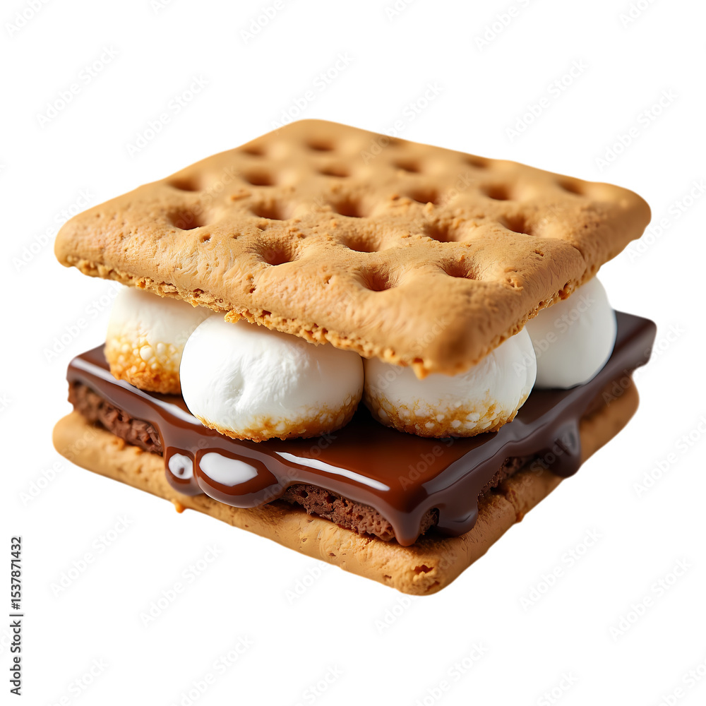 Poster a single s'more with graham crackers chocolate and marshmallows isolated on transparent background