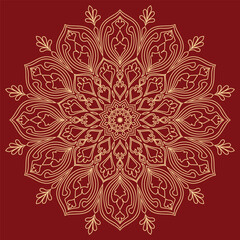 Golden abstract flowers red background graphic elements