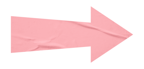 Pink crumpled paper arrow isolated on transparent background