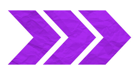 Purple crumpled paper arrow isolated on transparent background