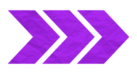Purple crumpled paper arrow isolated on transparent background