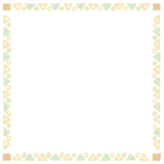 Blank square frame consists of various pastel geometric shapes childish hand drawn style on white background graphic illustration.