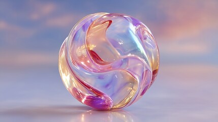 Colorful Transparent Glass Sphere with Swirling Pattern