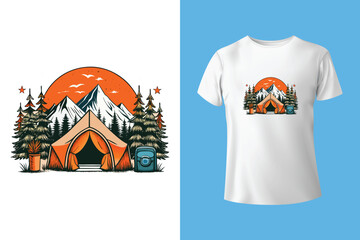 Outdoor adventure badge set featuring camping quotes and forest illustrations. Perfect for t-shirt designs, stickers, travel gear, or hiking-themed merchandise.