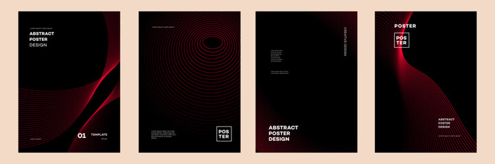 Abstract Red Line Poster Templates Modern Wave Design. Social media, Cover, Banner, Flyer, Ads