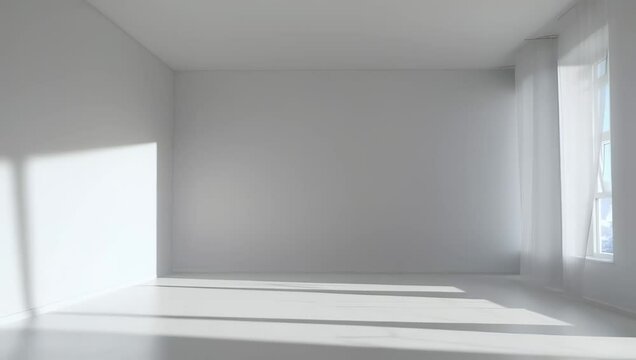 An empty interior, minimalist design with natural light from window
