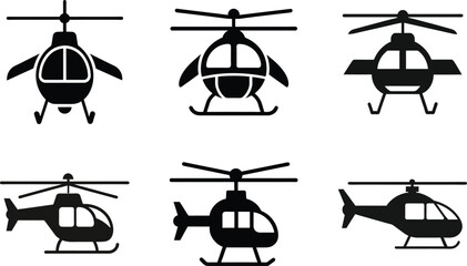 Set of helicopter and aircraft silhouettes for vector travel and transportation icons