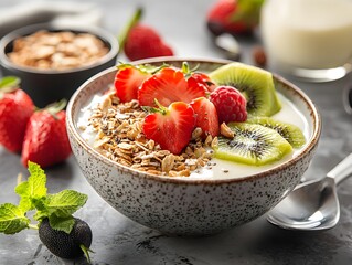 "Healthy Breakfast Bowl with Oats and Fresh Strawberries"