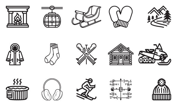 Vector illustration collection of winter activities and season related icons and symbols.