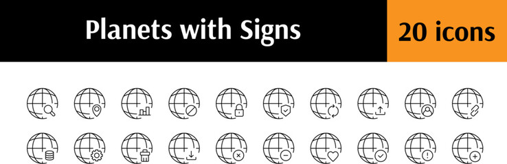 Plus, Heart, Loupe etc by Planet Modern Outline Style Icons for Design, Cards, Apps, Social Networks