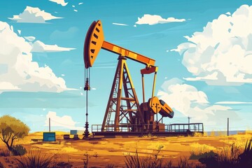 Well Site. Oil Rig Drilling Equipment in Gas Field under Blue Sky