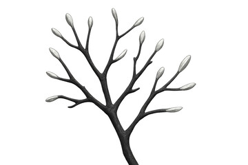 Obraz premium Silver buds growing on dark branch with transparent background, perfect for spring and easter projects