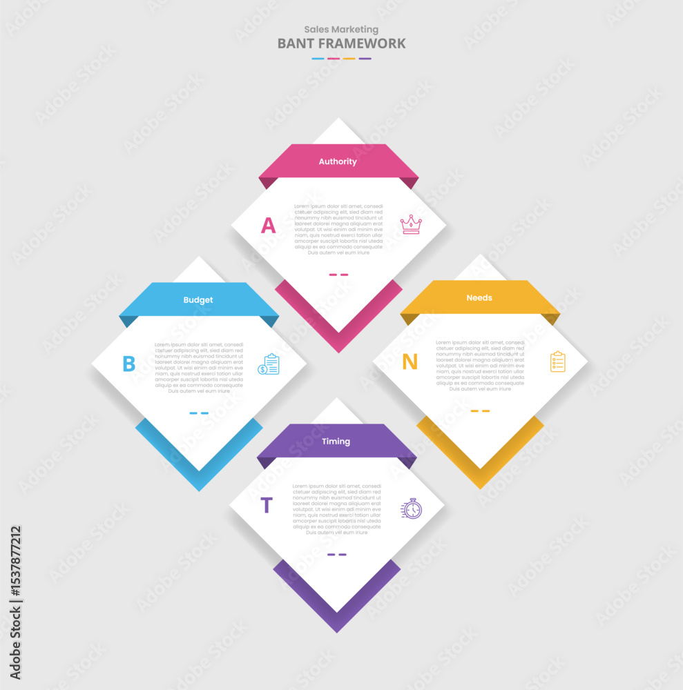 Poster bant framework for infographic with drop shadow style with diamond in big structure component with 4