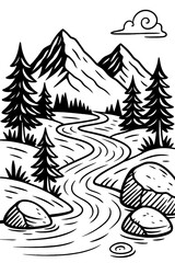 Whimsical Forest Stream - Bold Cartoon Nature Scene