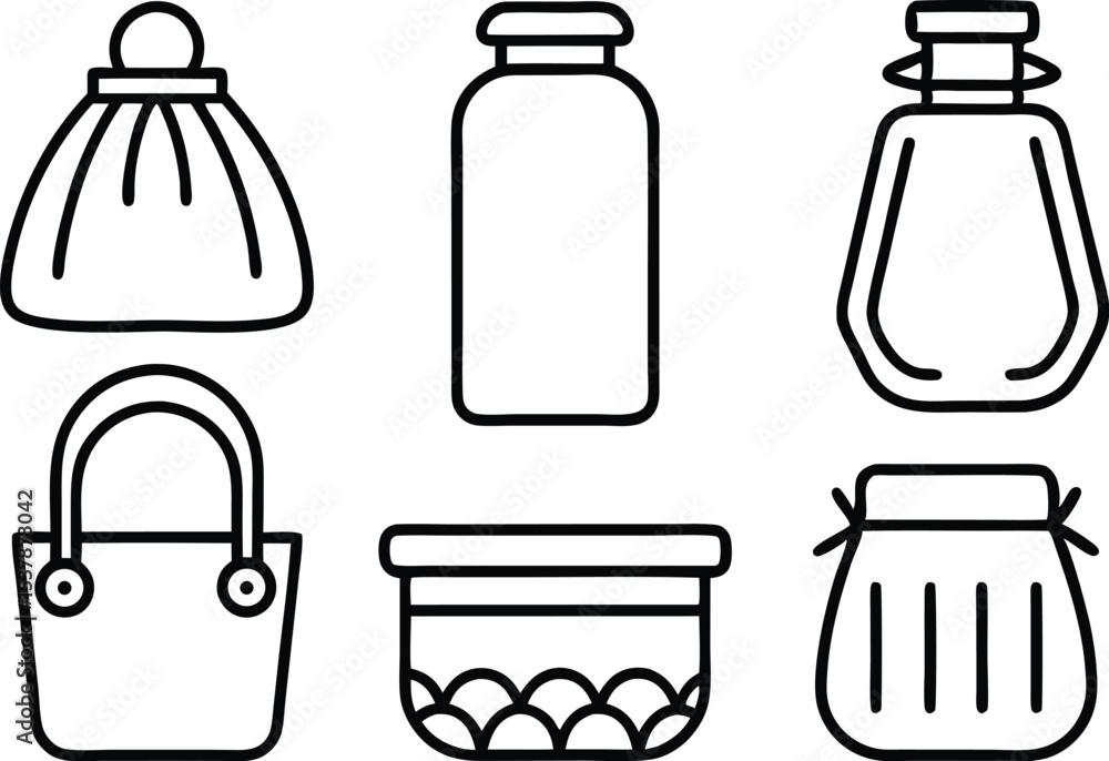 Poster reusable container icons outline icon set isolated on transparent background