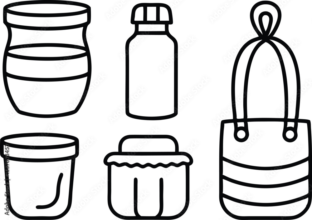 Poster reusable container icons outline icon set isolated on transparent background