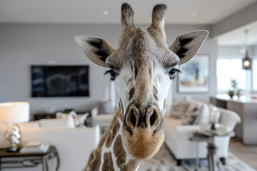 Giraffe in living room