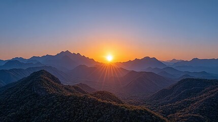 Sunset over a mountain range.