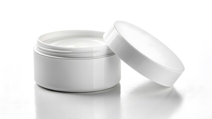 White cosmetic cream jar open isolated on white background