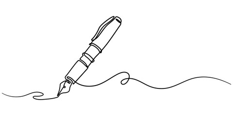 Feather pen design, founding feather pen continuous one line drawing, Continuous Line Drawing of Feather Icon. Hand Drawn Symbol Vector Illustration, Black and white  pen design, Calligraphy pen.