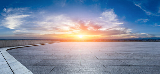 Empty square floor and beautiful sky clouds at sunset