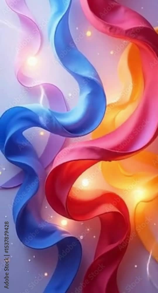 Poster abstract colorful fabric ribbons flowing with gentle light and soft background texture