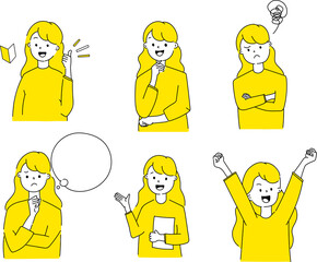 さまざまな女性のポーズ、表情セット