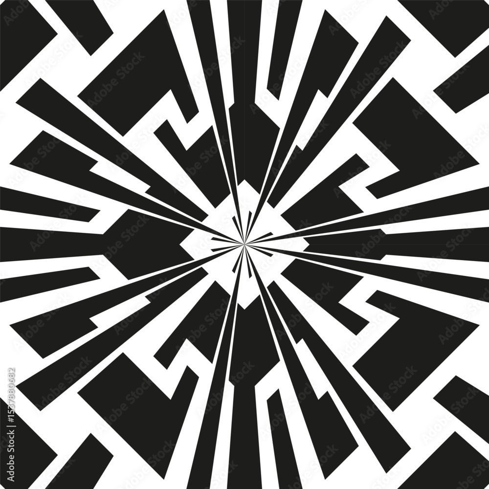 Poster radial maze icon. starburst labyrinth form. abstract path pattern. vector black design.