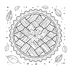 Fototapeta premium Apple Pie line drawing featuring smooth sketch-style strokes in a refined black and white vector design.
