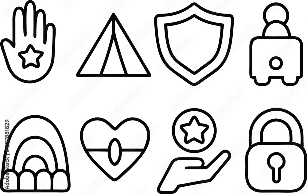 Poster outline icon set of safe spaces symbols isolated on transparent background