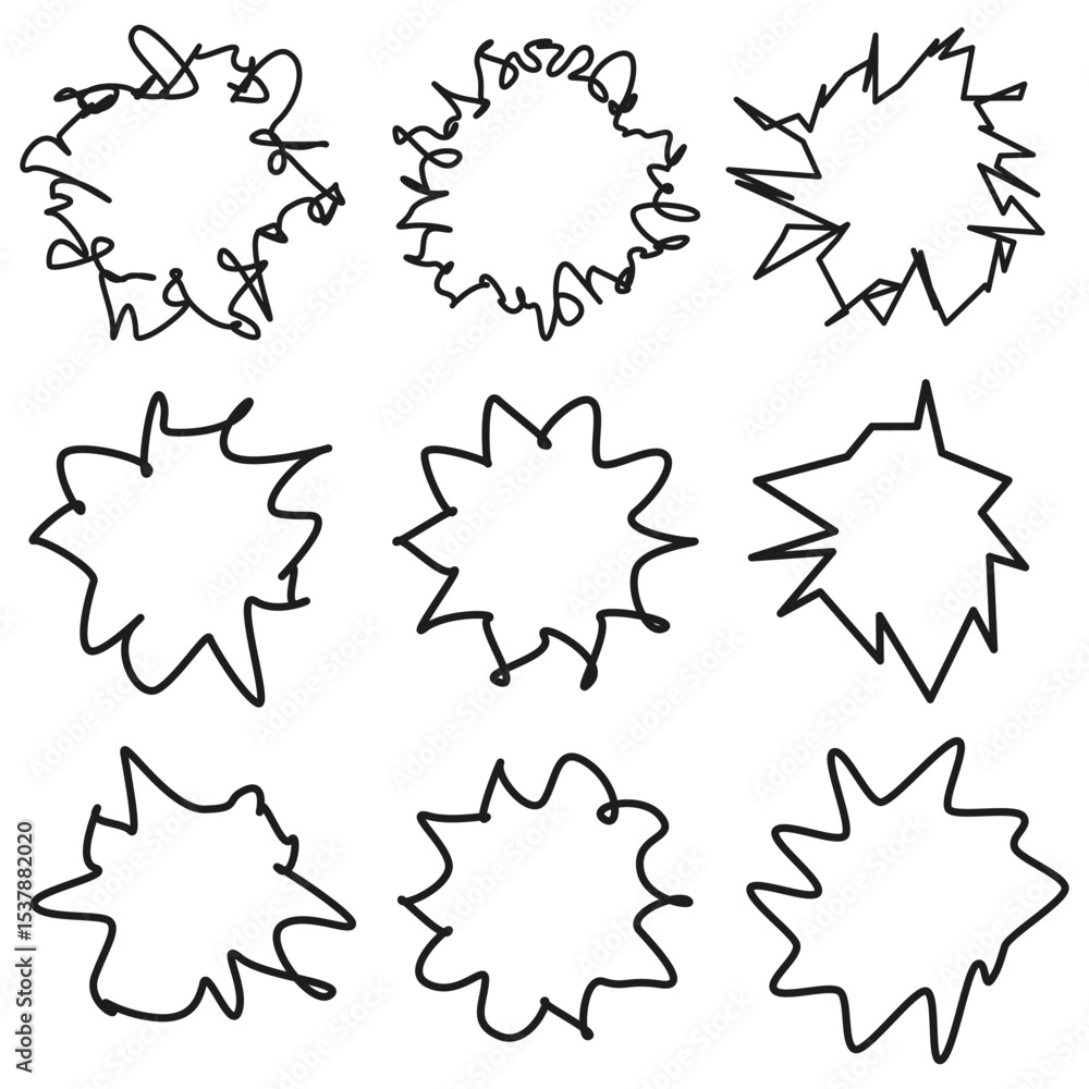 Poster sharp shape icon. star edge figures. abstract spiky forms. vector black outline.