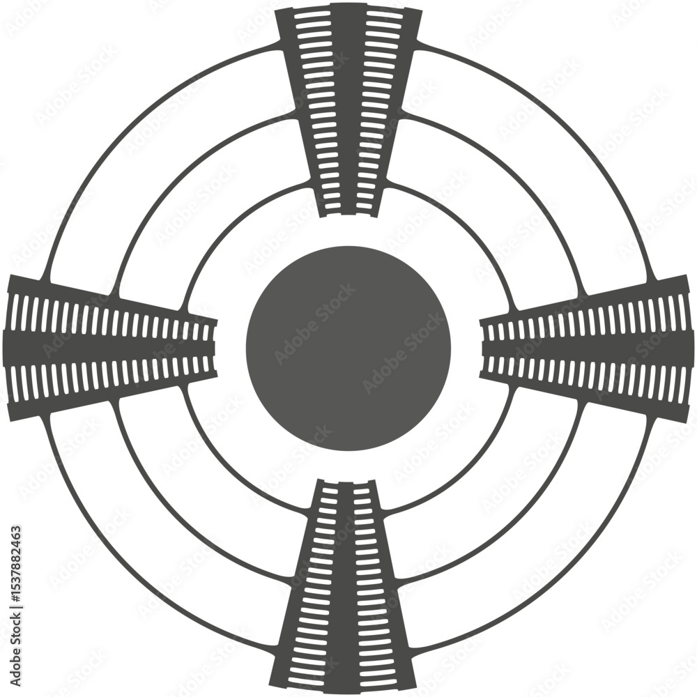 Poster central round hub. radial stripe element. symmetry layout vector. bold contrast shape.