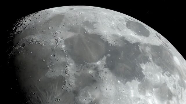 Close-up shot of the moon surface featuring craters and texture against a black cosmic background.