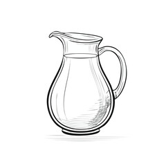Glass pitcher line drawing featuring smooth sketch-style strokes in a refined black and white vector design.