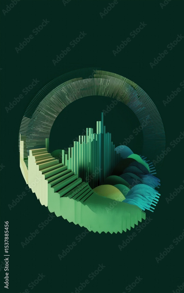 Poster abstract 3d digital art featuring geometric shapes, cylindrical structures, and layered forms in sha