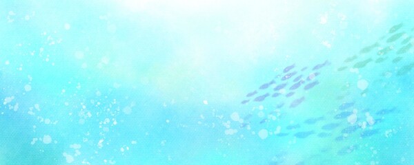海をイメージした横長の水彩イラストの背景素材