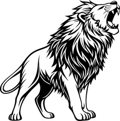 Obraz premium Majestic Roaring Lion Illustration Bold Black and White Design Embodying Strength Power and Wildlife Ideal for Logos and Artwork