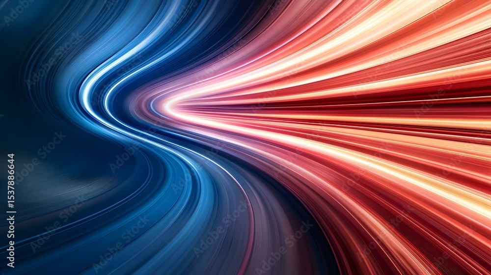 Poster the image contains an abstract depiction of swirling, luminous streaks of color, predominantly blue 