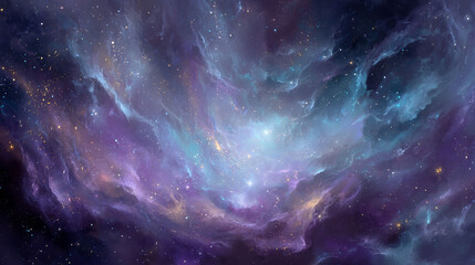 Obraz premium Abstract galaxy-themed background, swirling colors, glowing stars, cosmic nebulae, deep space mood