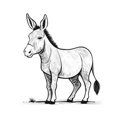 Fototapeta premium Donkey line drawing featuring smooth sketch-style strokes in a refined black and white vector design.