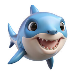 Obraz premium Cute cartoon baby shark 3d render isolated on transparent background