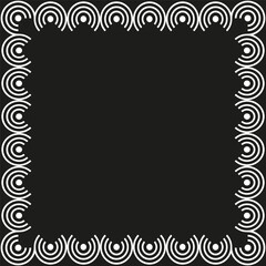 Decorative black frame. Scalloped border vector. Curved edge outline. Dark square form.
