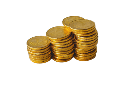 Gold coins stacked in a rising graph