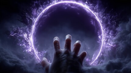 Hand Reaching for Glowing Energy Sphere