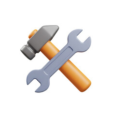 3D Render of Hammer and Wrench Crossed Tools  Repair Maintenance Service Icon