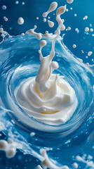 Thick Yogurt splashes blue background 2025