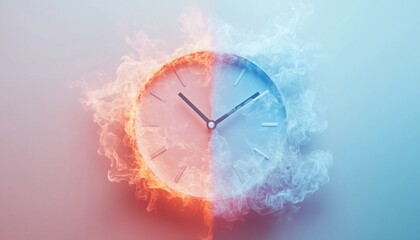 Analog wall clock is half hot and half cold due to weather temperature