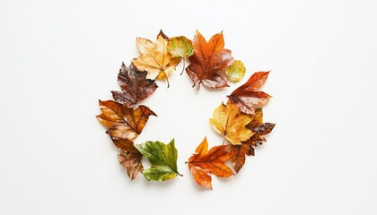 Falling arranged leaves rounded eco natural concept isolated white background