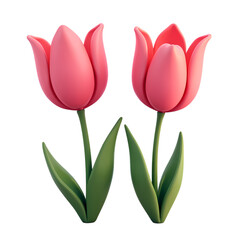 Fototapeta premium Two pink tulips with green stems isolated isolated on transparent background